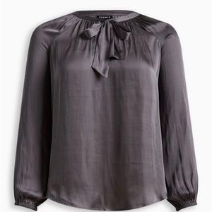 Torrid Satin-Tie Front Peasant Blouse